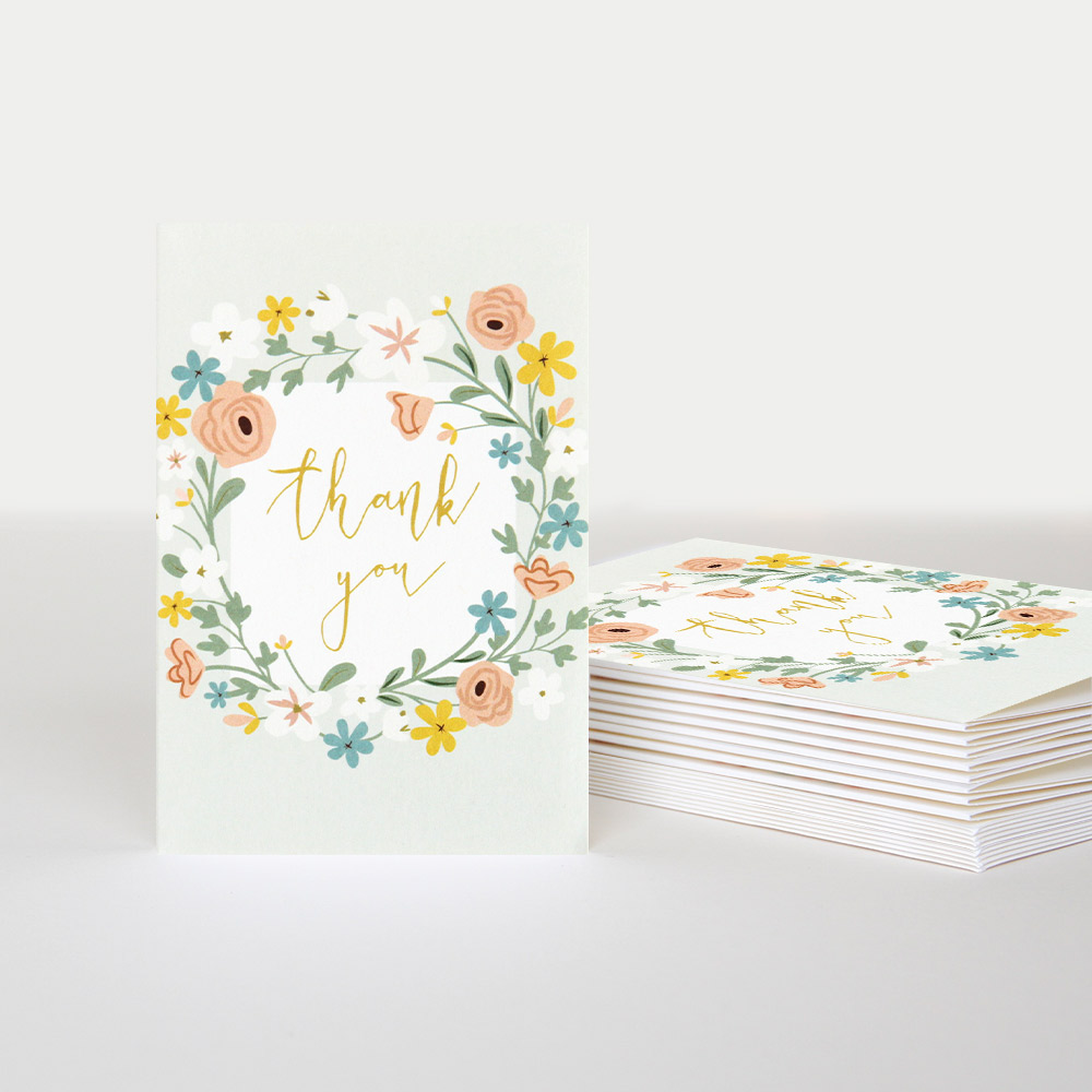 Floral Garland Thank You Cards Pack of 10 By Caroline Gardner